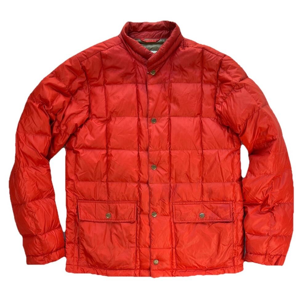 Eddie Bauer EB550 Goose Down Puffer Jacket Mens Small Coat Orange Packable